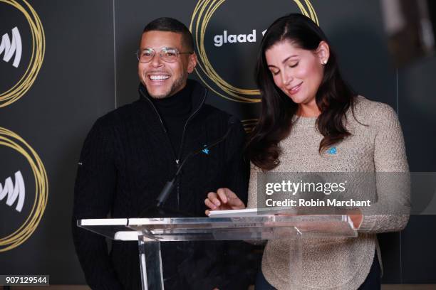 Actors Wilson Cruz and Trace Lysette attend GLAAD Media Awards Nominations Announcement At Sundance on January 19, 2018 in Park City, Utah.
