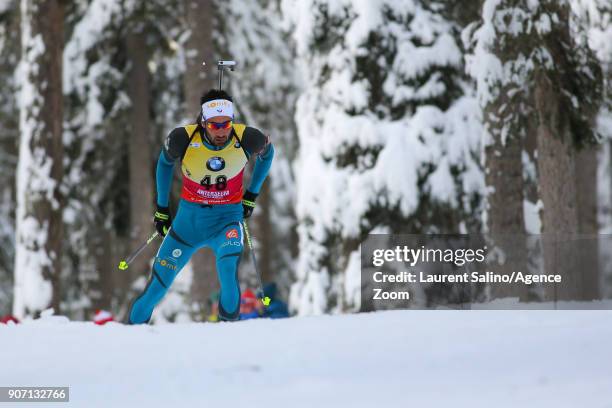 Simon Fourcade of France takes 2nd place during the IBU Biathlon World Cup Men's Sprint on January 19, 2018 in Antholz-Anterselva, Italy.