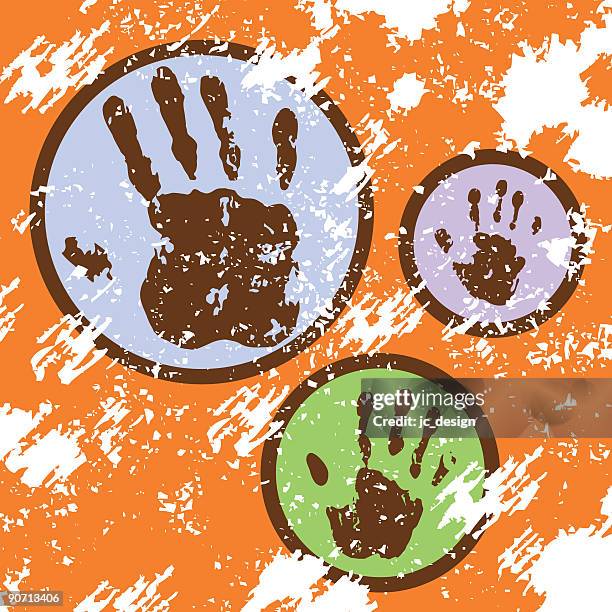 grunge hand prints - rough hands stock illustrations