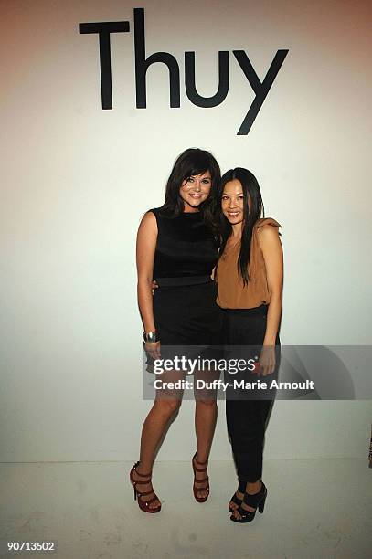 Actress Tiffani Thiessen and Designer Thuy Diep attend Thuy Spring 2010 during Mercedes-Benz Fashion Week at Bryant Park on September 13, 2009 in New...