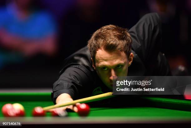 Judd Trump of England in action during his match against Shaun Murphy of England during The Dafabet Masters on Day Six at Alexandra Palace on January...