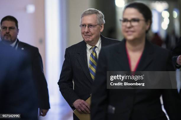 Senate Majority Leader Mitch McConnell, a Republican from Kentucky, walks to the Senate Floor at the U.S. Capitol in Washington, D.C., U.S., on...