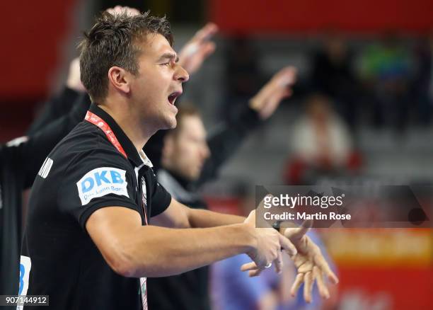 Head coach Christian Prokop of Germany reacts during the Men's Handball European Championship main round group 2 match between Germany and Czech...
