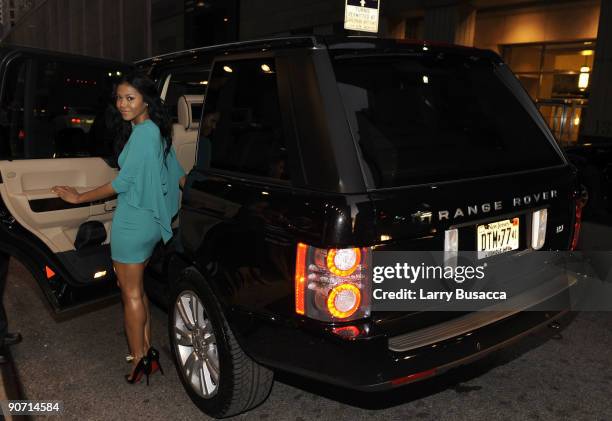 Amerie is picked up for the MTV Video Music Awards in the new 2010 Range Rover at The London Hotel on September 13, 2009 in New York City.