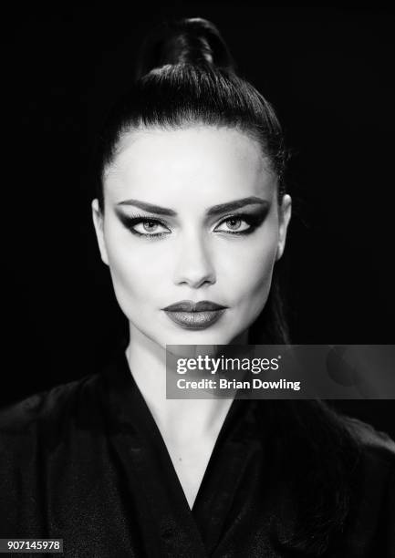 Adriana Lima is seen prior to the Maybelline Show 'Urban Catwalk - Faces of New York' at Vollgutlager on January 18, 2018 in Berlin, Germany.