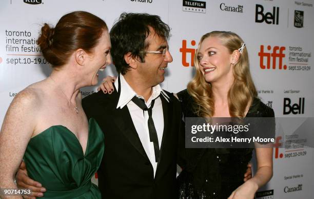 Actress Julianne Moore, Director Atom Egoyan and Actress Amanda Seyfried attend "Chloe" premiere at the Roy Thomson Hall during 2009 Toronto...