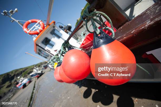 cornwall fishing boat - trawler net stock pictures, royalty-free photos & images