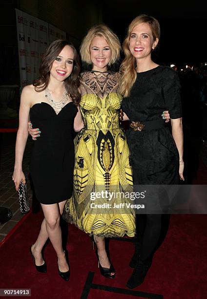 Actress Ellen Page, director Drew Barrymore and actress Kristen Wiig attend the"Whip It" Premiere at the Ryerson Theatre during the 2009 Toronto...