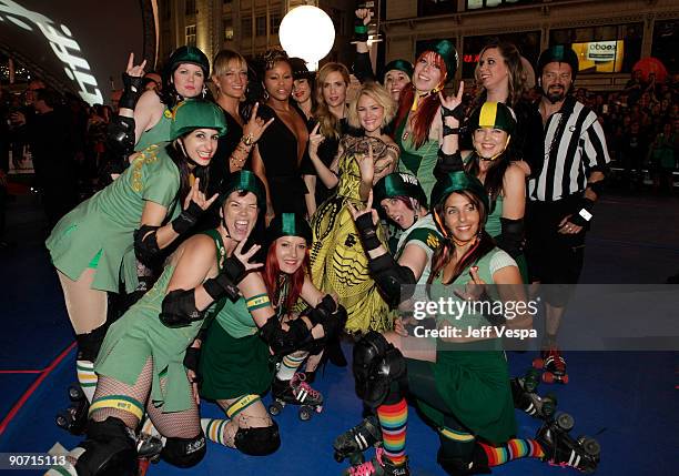 Actress's Zoe Bell, Eve, Kristen Wiig, director Drew Barrymore and the roller derby team attend the"Whip It" Premiere at the Ryerson Theatre during...