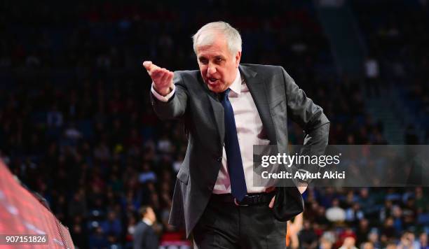 Zeljko Obradovic, Head Coach of Fenerbahce Dogus Istanbul in action during the 2017/2018 Turkish Airlines EuroLeague Regular Season Round 19 game...