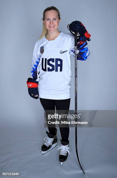Monique Lamoureux-Morando of the United States Women's Hockey Team poses for a portrait on January 16, 2018 in Wesley Chapel, Florida.