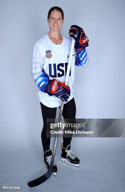 Kacey Bellamy of the United States Women's Hockey Team poses for a portrait on January 16, 2018 in Wesley Chapel, Florida.
