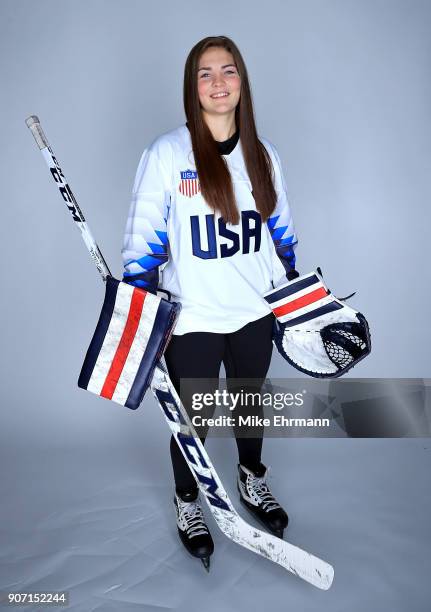 Nicole Hensley of the United States Women's Hockey Team poses for a portrait on January 16, 2018 in Wesley Chapel, Florida.