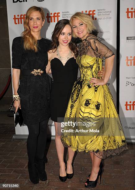 Actress Kristen Wiig, actress Ellen Page and director Drew Barrymore attend the"Whip It" Premiere at the Ryerson Theatre during the 2009 Toronto...