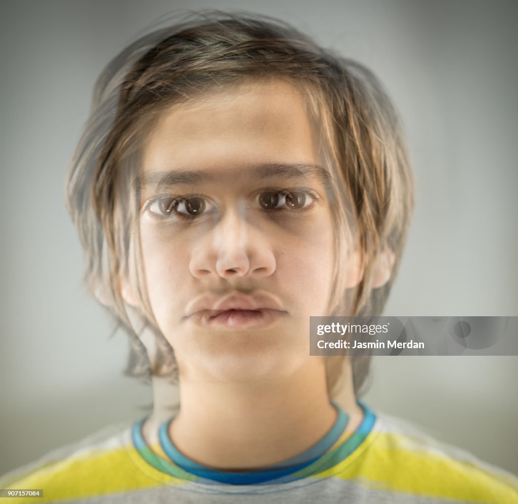 Boy portrait with multiple exposure