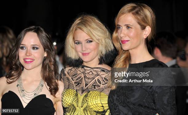 Actress Ellen Page, director Drew Barrymore and actress Kristen Wiig attend the"Whip It" Premiere at the Ryerson Theatre during the 2009 Toronto...