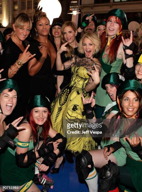 Actress Zoe Bell, actress Eve, actress Kristen Wiig, director Drew Barrymore and the roller derby team attend the"Whip It" Premiere at the Ryerson...