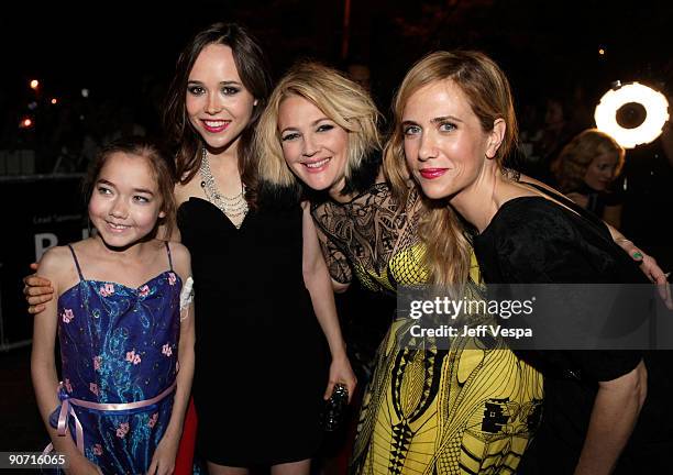 Actress Ellen Page, director Drew Barrymore, actress Kristen Wiig and fan attend the"Whip It" Premiere at the Ryerson Theatre during the 2009 Toronto...