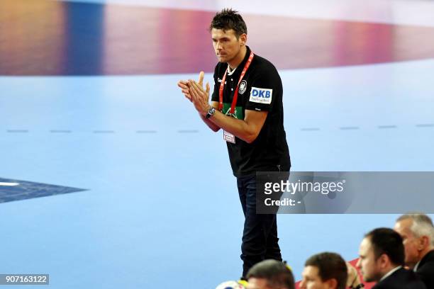 Germany's head coach Christian Prokop reacts during the group II match of the Men's 2018 EHF European Handball Championship between Germany and Czech...