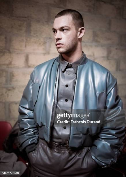 Model poses Backstage prior the Arthur Avellano Menswear Fall/Winter 2018-2019 show as part of Paris Fashion Week on January 19, 2018 in Paris,...