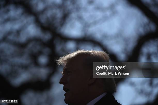 President Donald Trump speaks to March for Life participants and pro-life leaders in the Rose Garden at the White House on January 19, 2018 in...