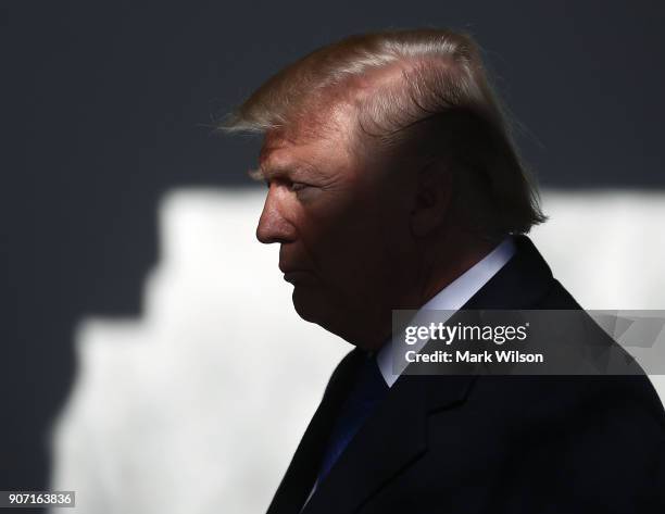 President Donald Trump stands in the colonnade as he is introduced to speak to March for Life participants and pro-life leaders in the Rose Garden at...