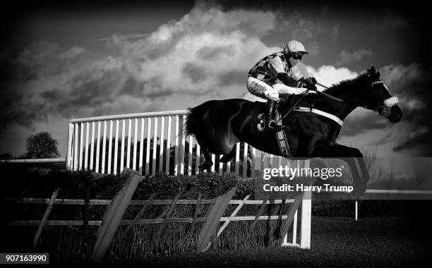 Jammin Masters ridden by Richard Johnson take a flight on their way to winning the Australian Open Tennis At 188Bet Maiden Hurdle at Chepstow...