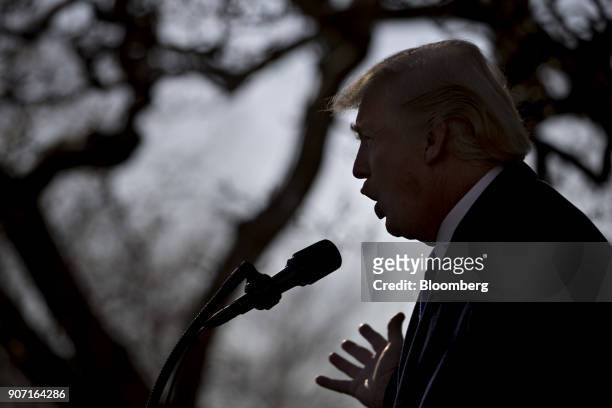 President Donald Trump speaks while addressing March for Life participants and pro-life leaders in the Rose Garden of the White House in Washington,...