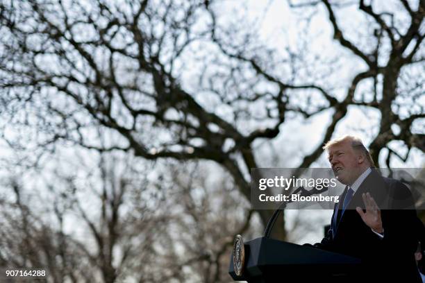 President Donald Trump speaks while addressing March for Life participants and pro-life leaders in the Rose Garden of the White House in Washington,...