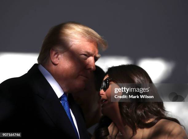 President Donald Trump talks with White House Press Secretary Sarah Sanders before speaking to the March for Life Participants and Pro-Life Leaders...