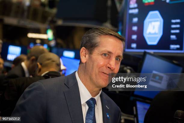 Timothy Whall, chief executive officer of ADT Inc., stands during the company's initial public offering on the floor of the New York Stock Exchange...