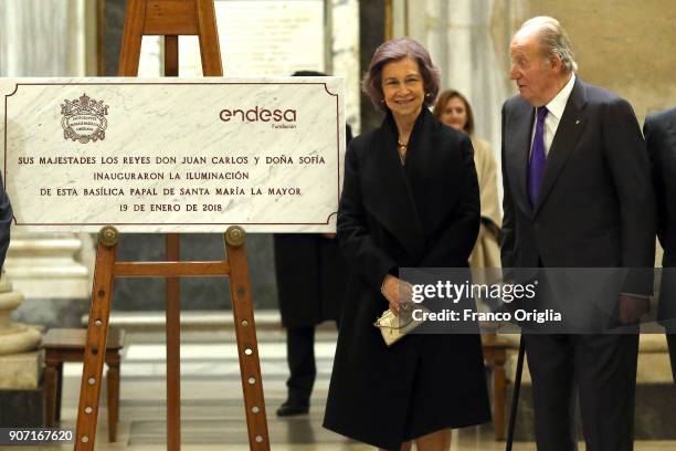 Queen Sofia and King Juan Carlos attend the inauguration of the new lighting of the papal Basilica of St. Mary Major on January 19, 2018 in Vatican...