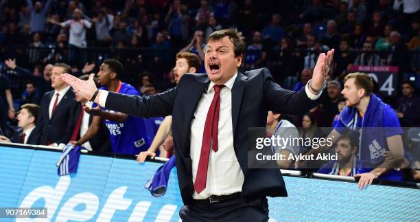 Ergin Ataman, Head Coach of Anadolu Efes Istanbul in action during the 2017/2018 Turkish Airlines EuroLeague Regular Season Round 19 game between...