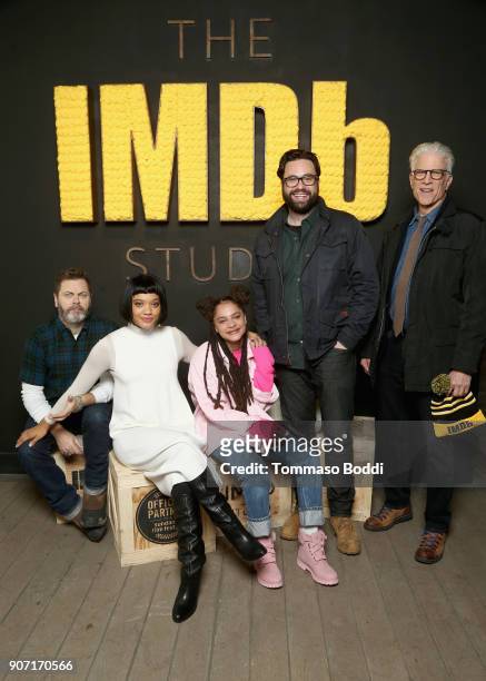 Nick Offerman, Kiersey Clemons, Sasha Lane, Brett Haley and Ted Danson from 'Hearts Beat Loud' attend The IMDb Studio and The IMDb Show on Location...