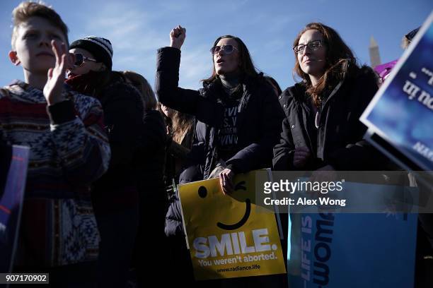 Pro-life activists participate in a rally at the National Mall prior to the 2018 March for Life January 19, 2018 in Washington, DC. Activists...