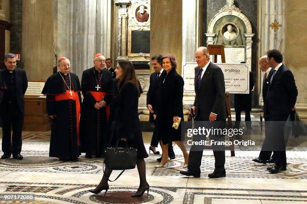 Queen Sofia and King Juan Carlos attend the inauguration of the new lighting of the papal Basilica of St. Mary Major on January 19, 2018 in Vatican...