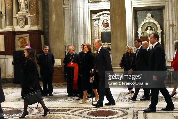 Queen Sofia and King Juan Carlos attend the inauguration of the new lighting of the papal Basilica of St. Mary Major on January 19, 2018 in Vatican...