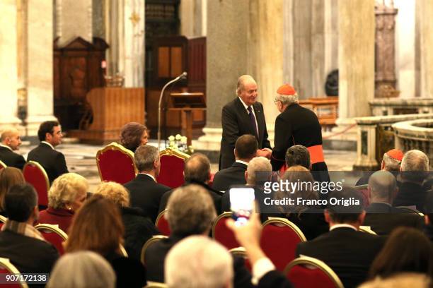 King Juan Carlos attends the inauguration of the new lighting of the papal Basilica of St. Mary Major on January 19, 2018 in Vatican City, Vatican.