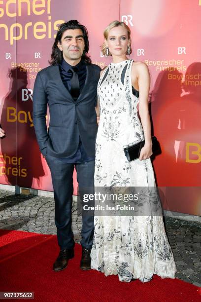 Diresctor Fatih Akin and US actress Diane Kruger attend the Bayerischer Filmpreis 2017 at Prinzregententheater on January 21, 2018 in Munich, Germany.