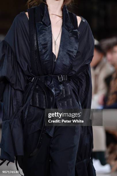 Model, fashion detail, walks the runway during the Ann Demeulemeester Menswear Fall/Winter 2018-2019 show as part of Paris Fashion Week on January...