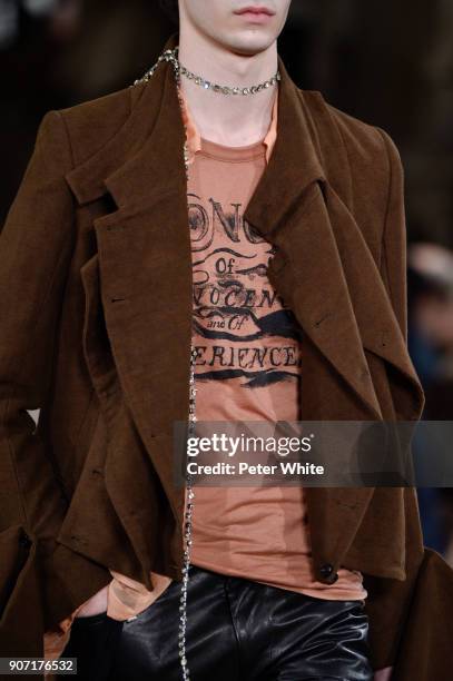 Model, fashion detail, walks the runway during the Ann Demeulemeester Menswear Fall/Winter 2018-2019 show as part of Paris Fashion Week on January...