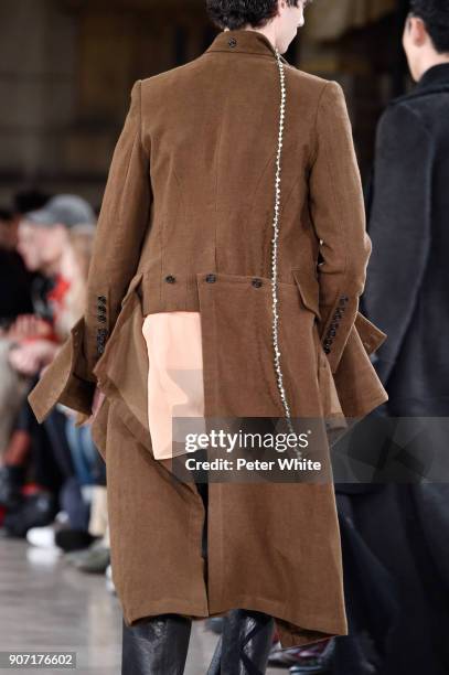 Model, fashion detail, walks the runway during the Ann Demeulemeester Menswear Fall/Winter 2018-2019 show as part of Paris Fashion Week on January...