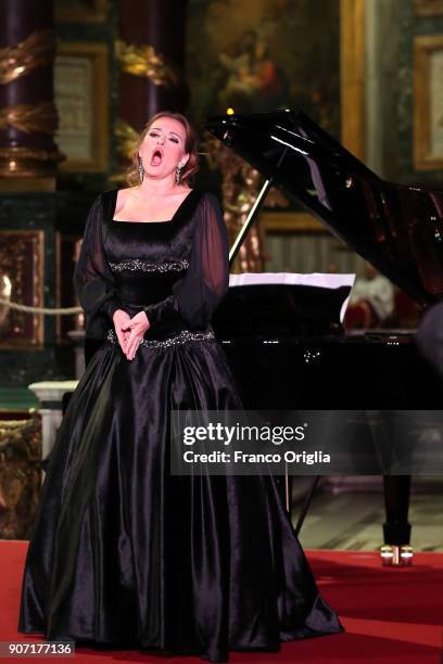 Spanish classical and crossover soprano Ainhoa Arteta performs during the inauguration of the new lighting of the papal Basilica of St. Mary Major on...