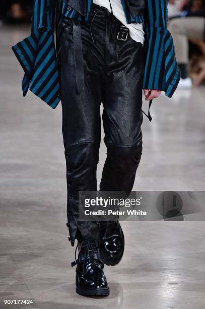 Model, fashion detail, walks the runway during the Ann Demeulemeester Menswear Fall/Winter 2018-2019 show as part of Paris Fashion Week on January...