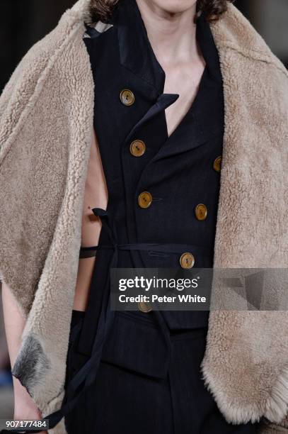 Model, fashion detail, walks the runway during the Ann Demeulemeester Menswear Fall/Winter 2018-2019 show as part of Paris Fashion Week on January...