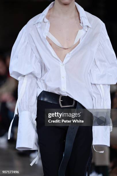 Model, fashion detail, walks the runway during the Ann Demeulemeester Menswear Fall/Winter 2018-2019 show as part of Paris Fashion Week on January...