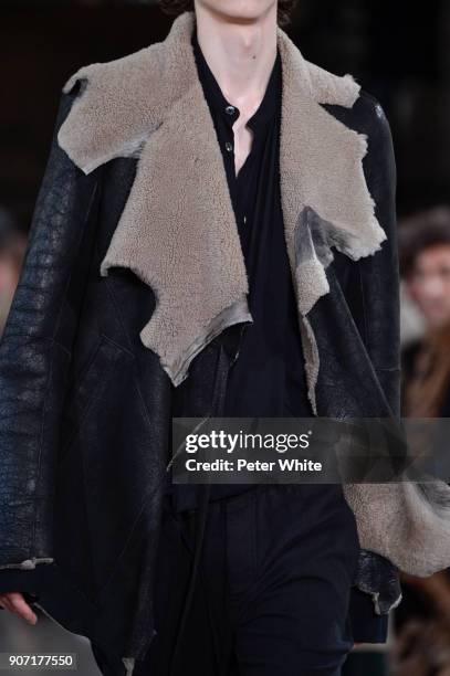 Model, fashion detail, walks the runway during the Ann Demeulemeester Menswear Fall/Winter 2018-2019 show as part of Paris Fashion Week on January...