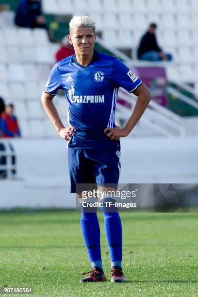 Amine Harit of Schalke controls the ball during the Friendly match between FC Schalke 04 and KRC Genk at Estadio Municipal Guillermo Amor on January...