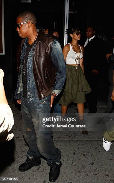Rapper Jay-Z and Rihanna attend the 2009 MTV Video Music Awards after party at the 40 / 40 Club on September 13, 2009 in New York City.