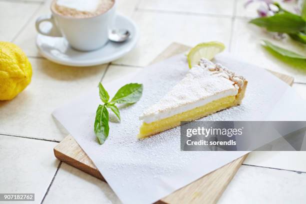 lemon pie with meringue - lemon cake stock pictures, royalty-free photos & images
